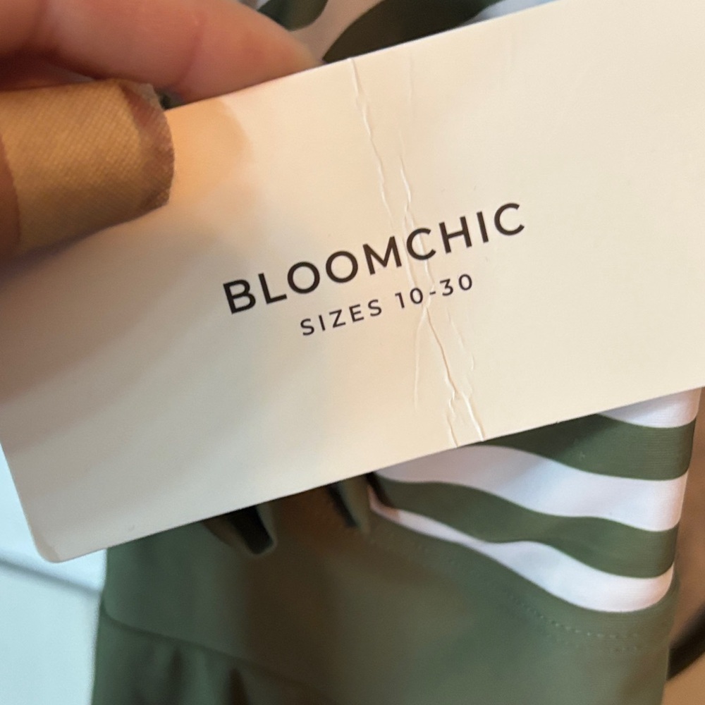 BloomChic Size 12 Olive Green and White Striped Swim dress with green shorts - Picture 4 of 5